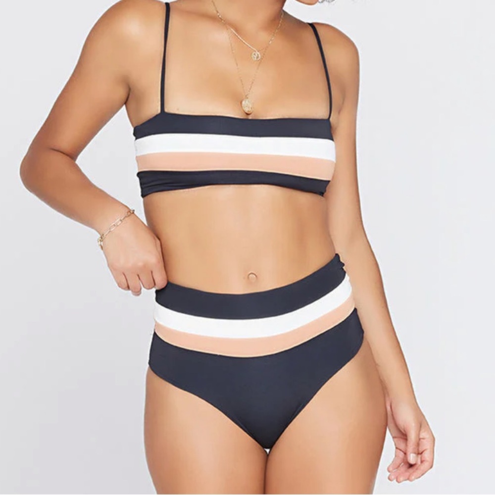 L space rebel stripe navy cream and pink bikini